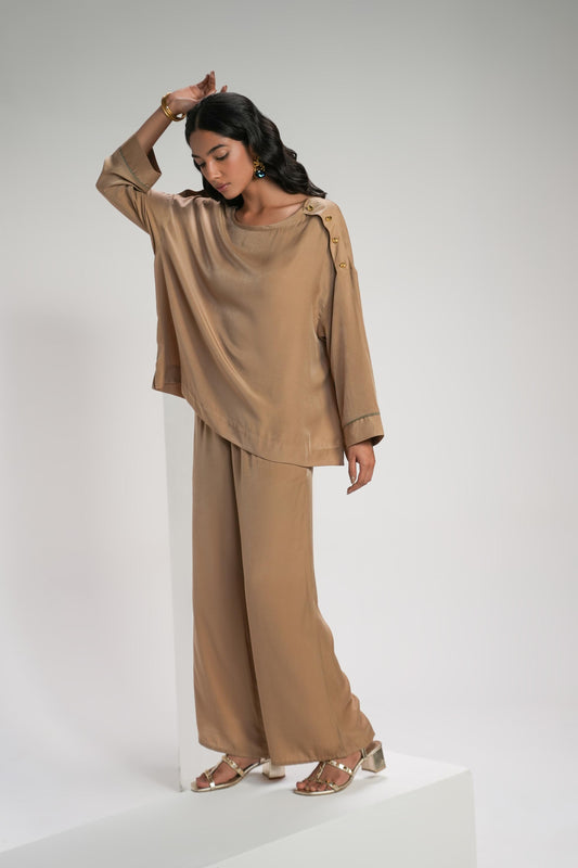 Biscuit Brown Crepe Coord Set