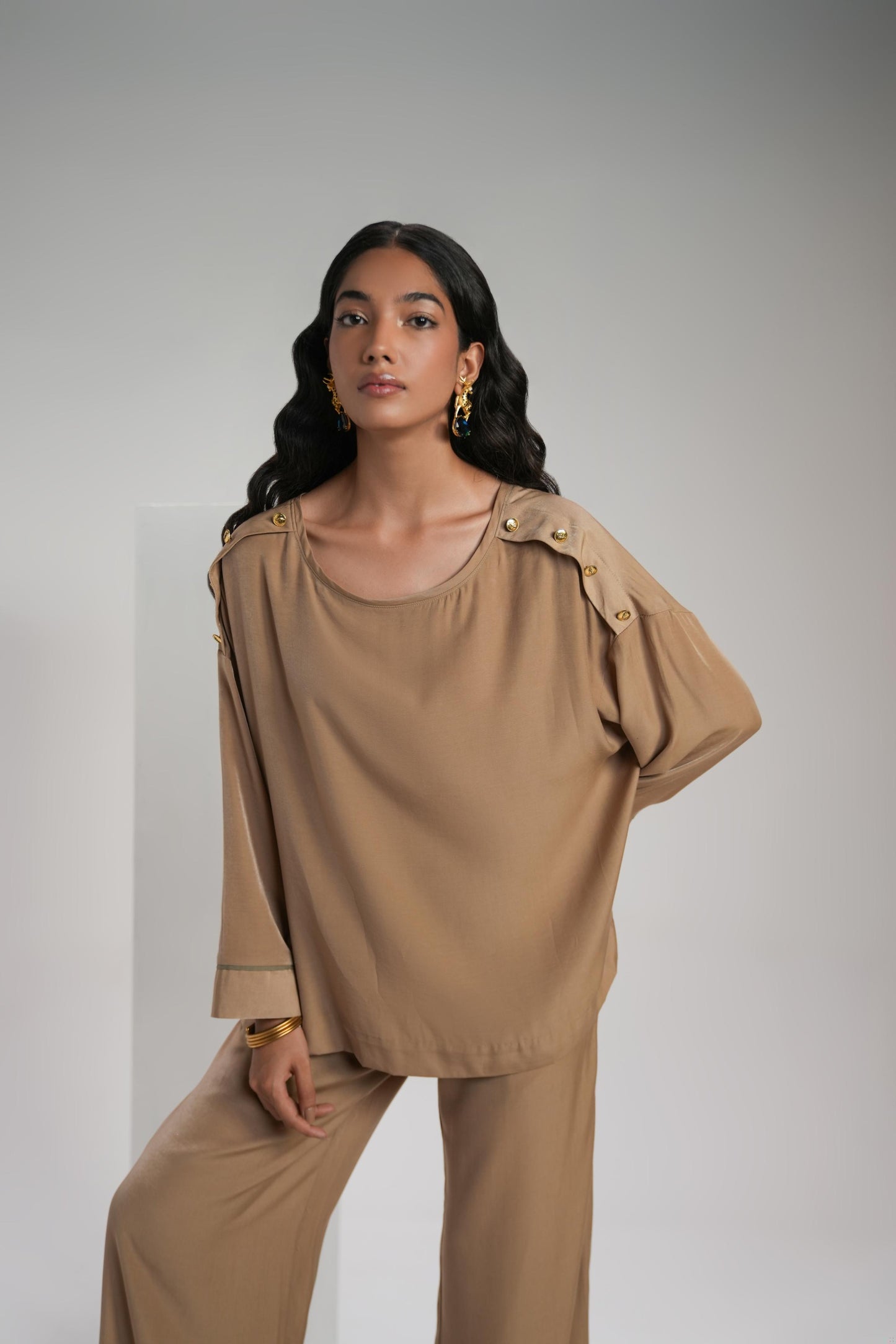 Biscuit Brown Crepe Coord Set