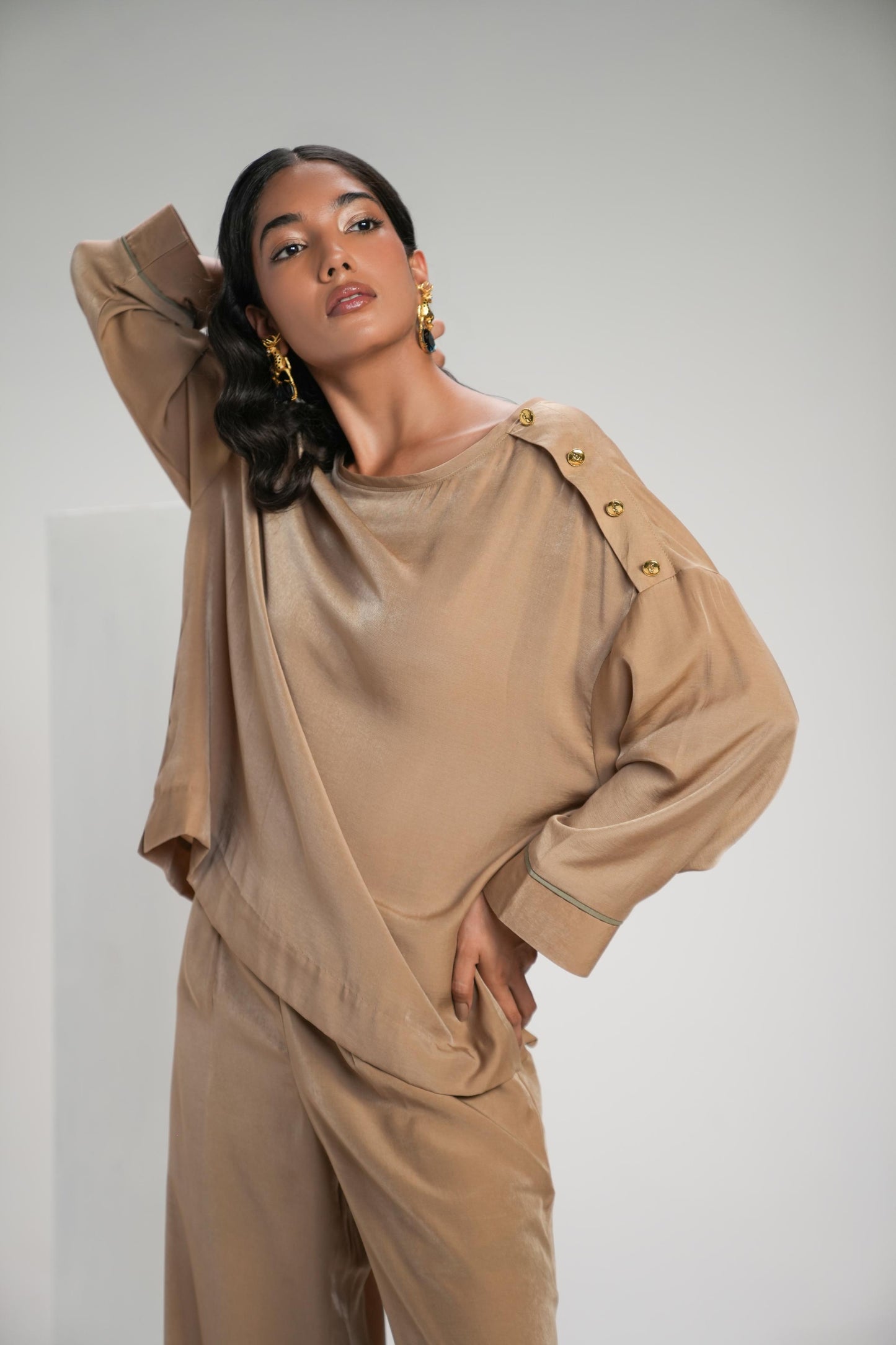 Biscuit Brown Crepe Coord Set