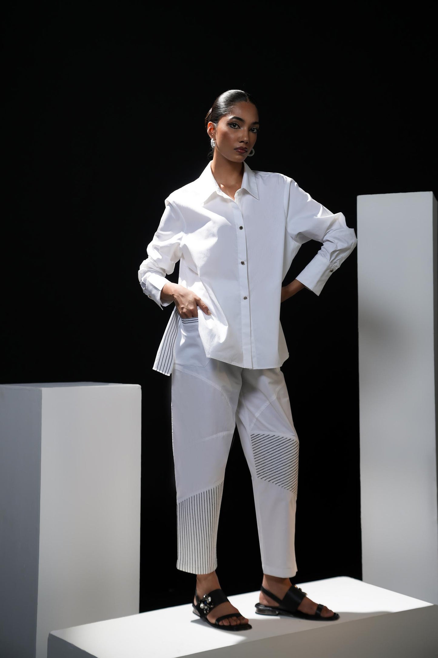 Pure cotton stripped coord set white