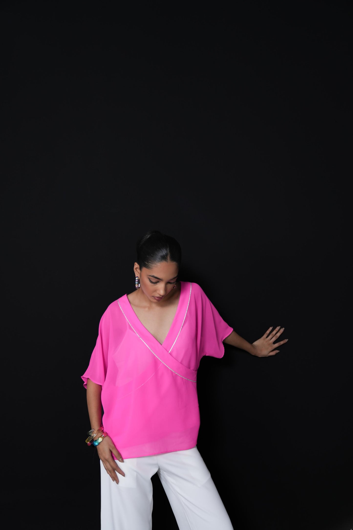 Neon pink free flowing shirt with silver detailing