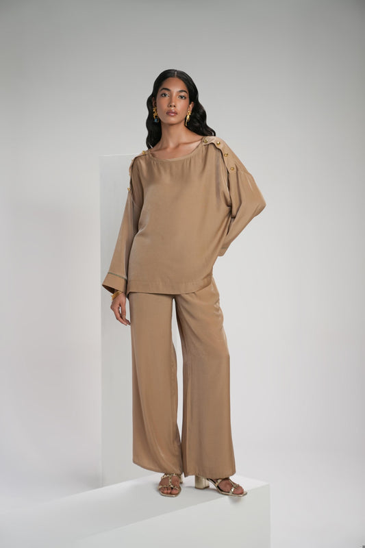 Biscuit Brown Crepe Coord Set