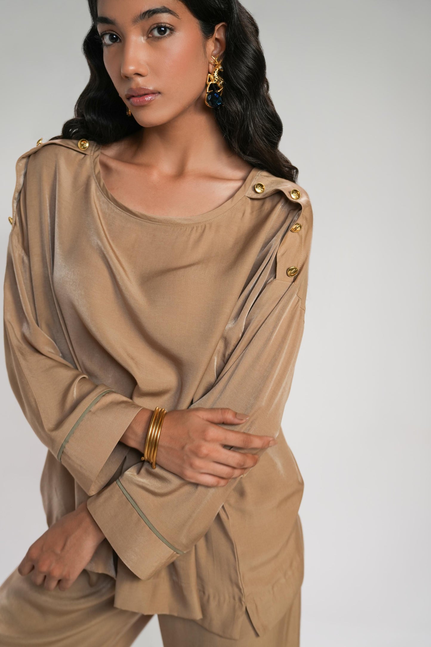 Biscuit Brown Crepe Coord Set