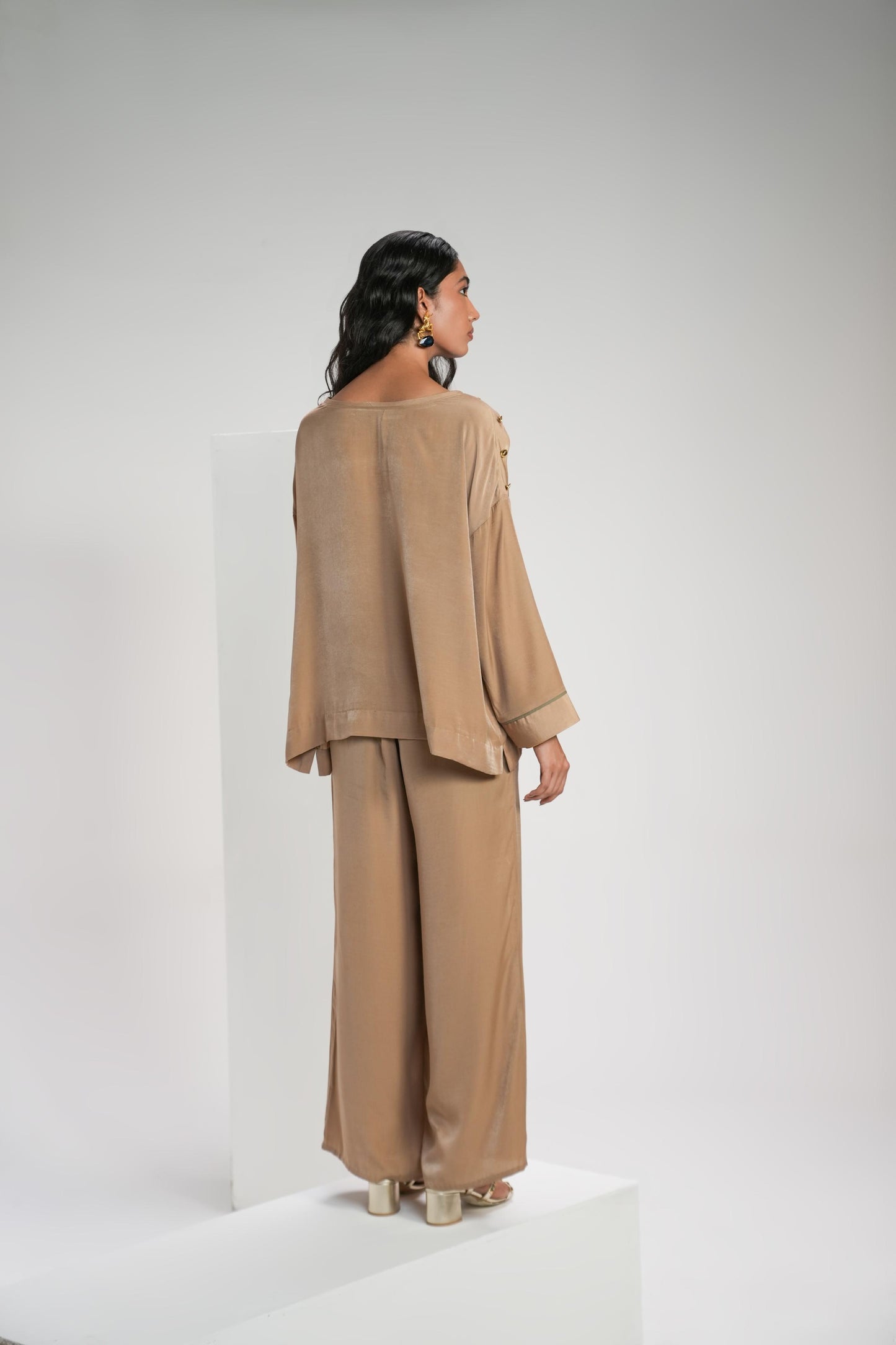 Biscuit Brown Crepe Coord Set