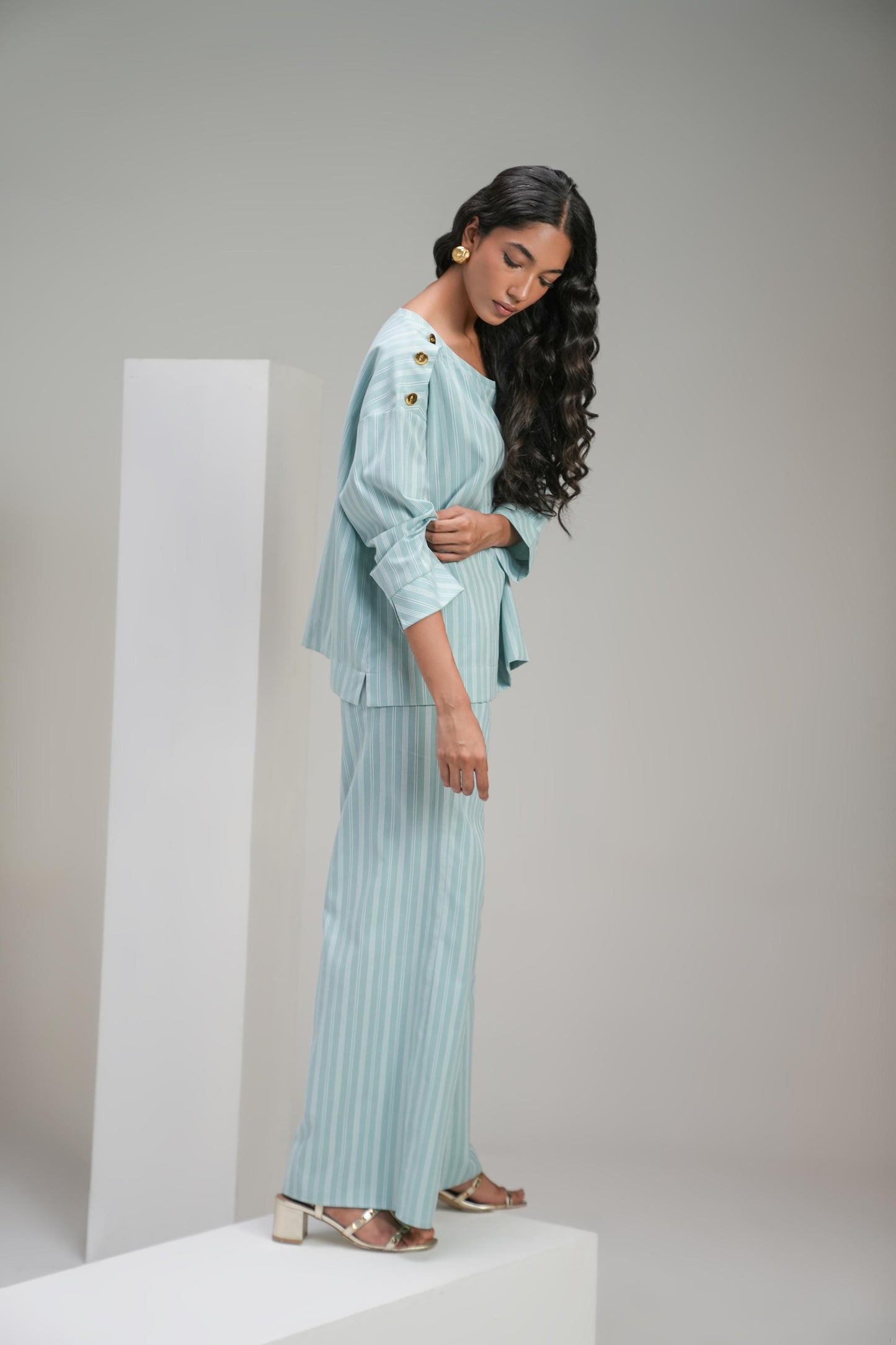 Stripped Sea Blue Coord Set