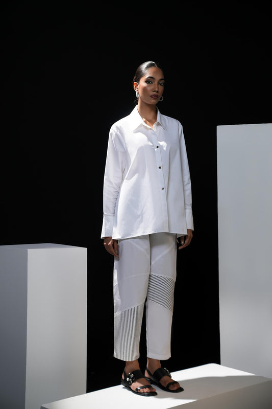 Pure cotton stripped coord set white