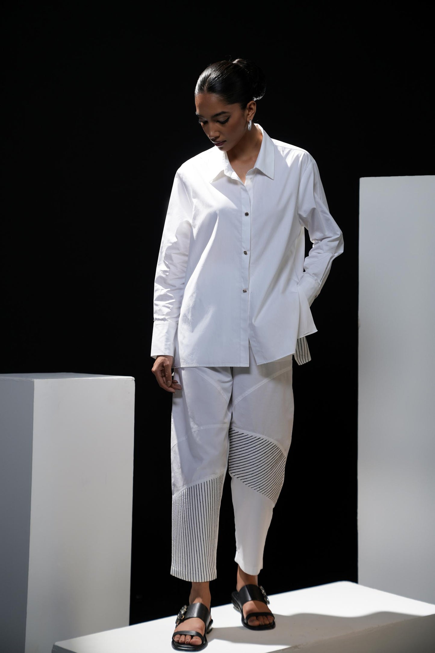 Pure cotton stripped coord set white