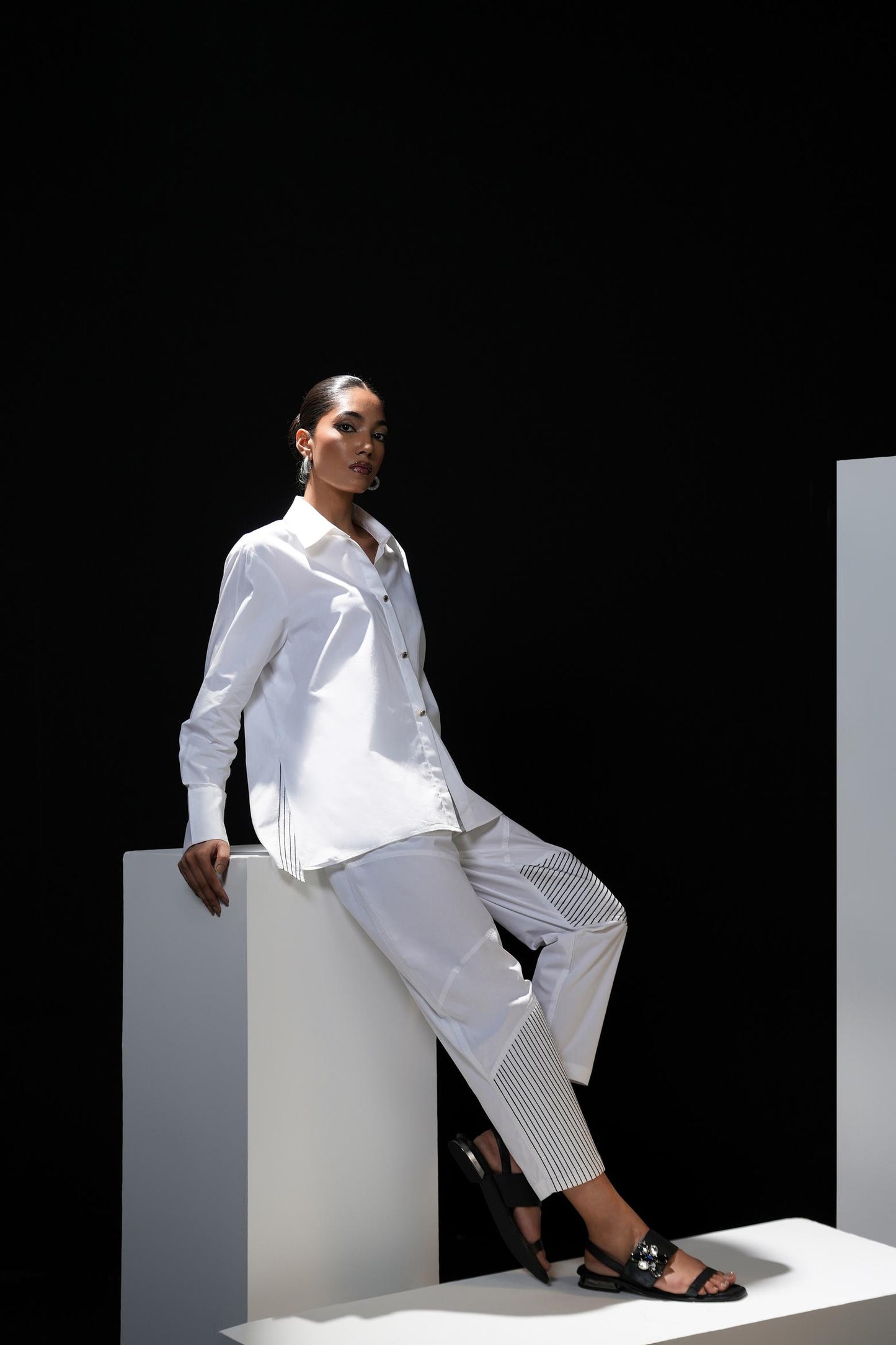 Pure cotton stripped coord set white