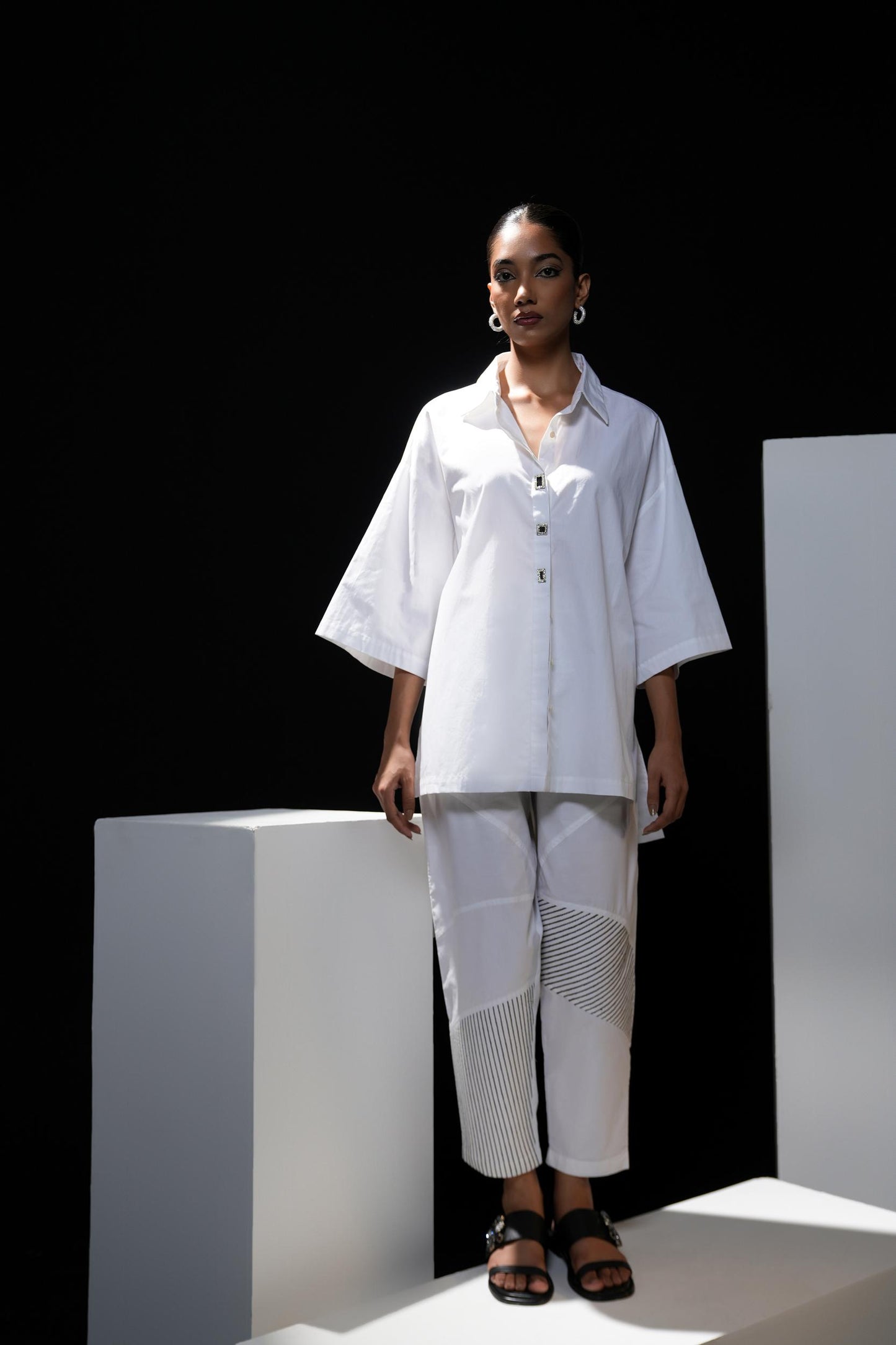Cotton shirt with swarovski buttons