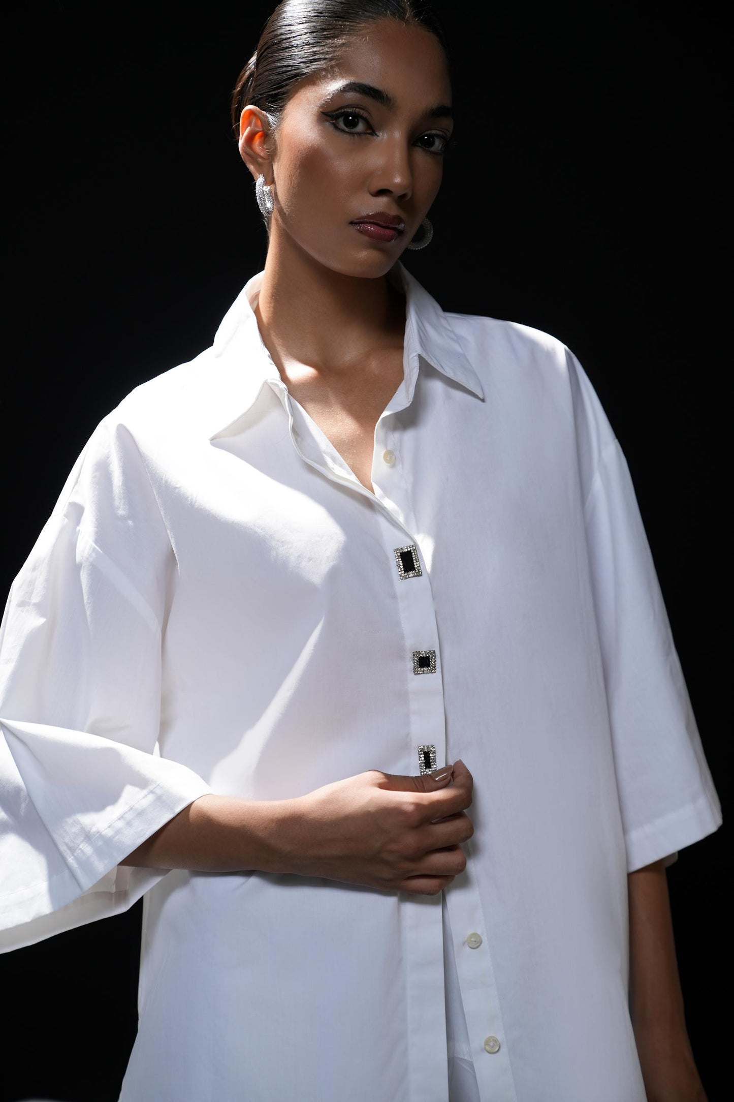 Cotton shirt with swarovski buttons
