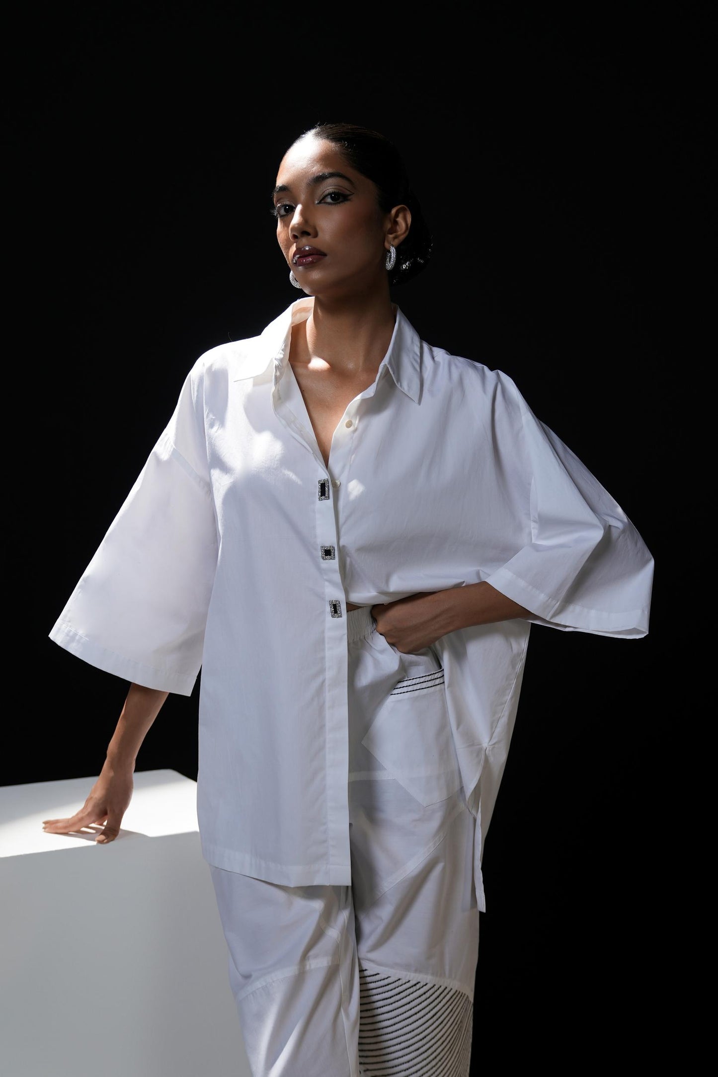 Cotton shirt with swarovski buttons