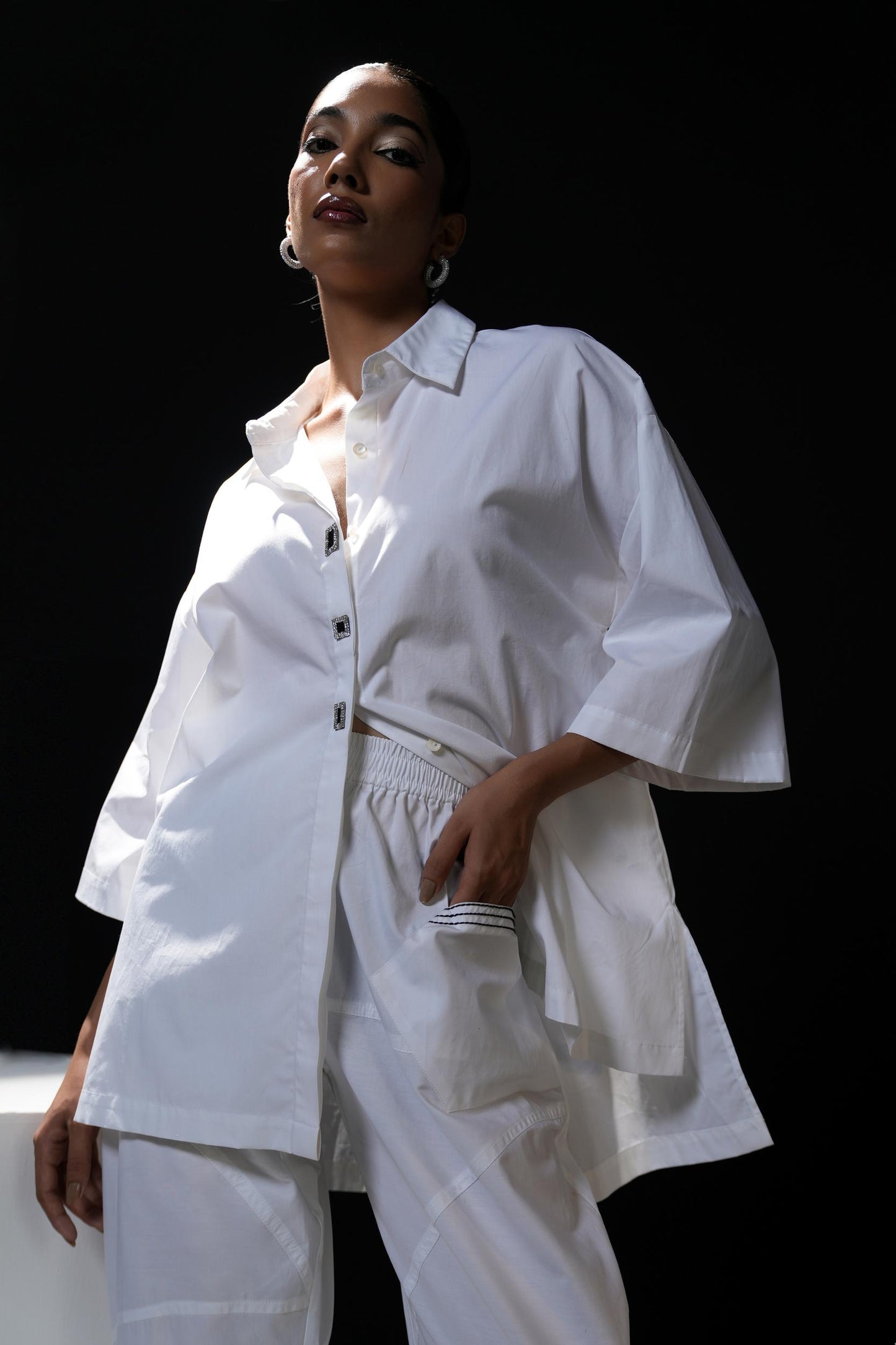 Cotton shirt with swarovski buttons