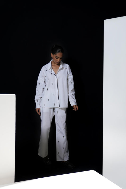 White cotton coordset with swarovski detailing