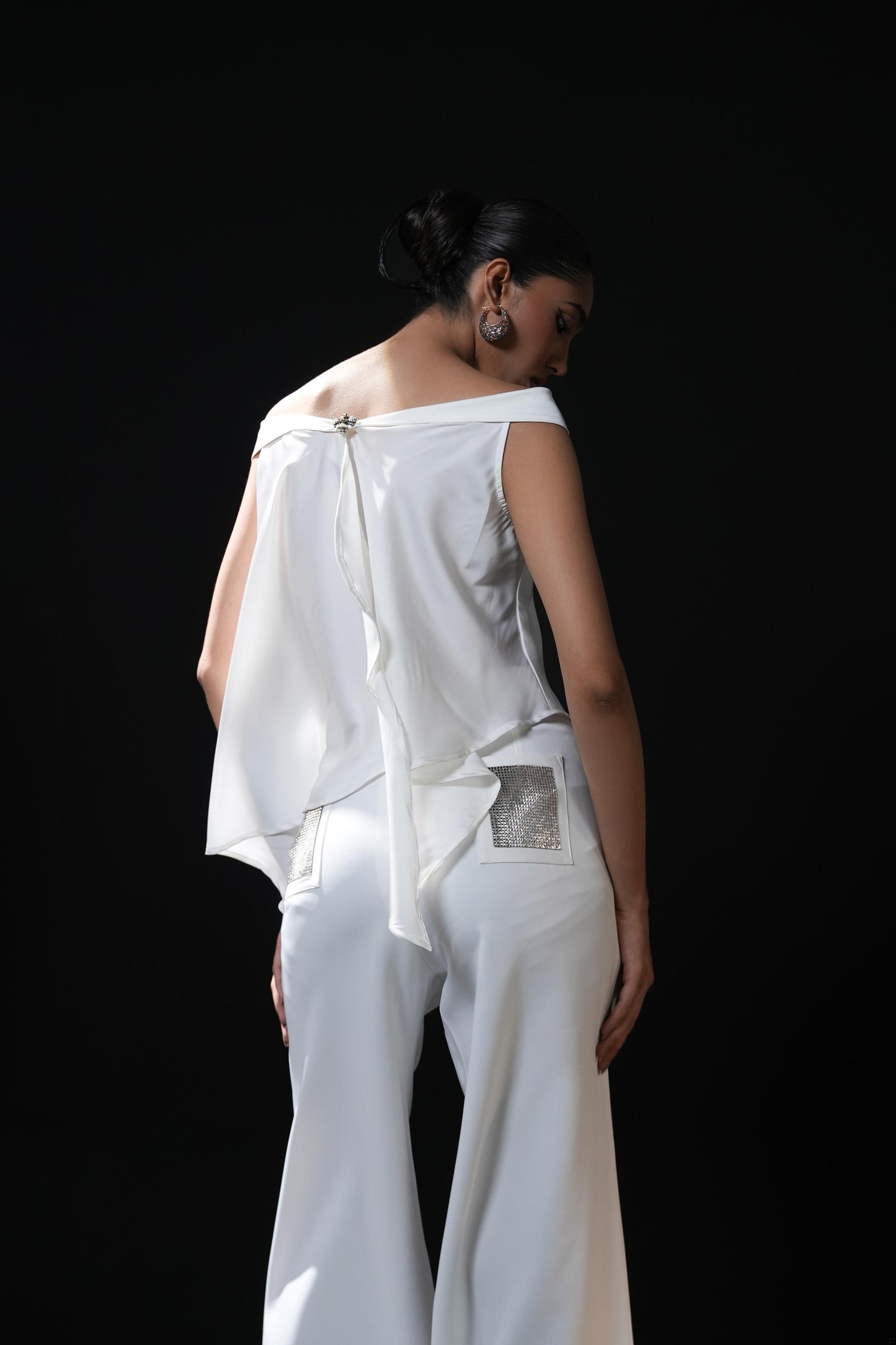 Pristine white coord set - saturn free flowing shirt bootcut trousers