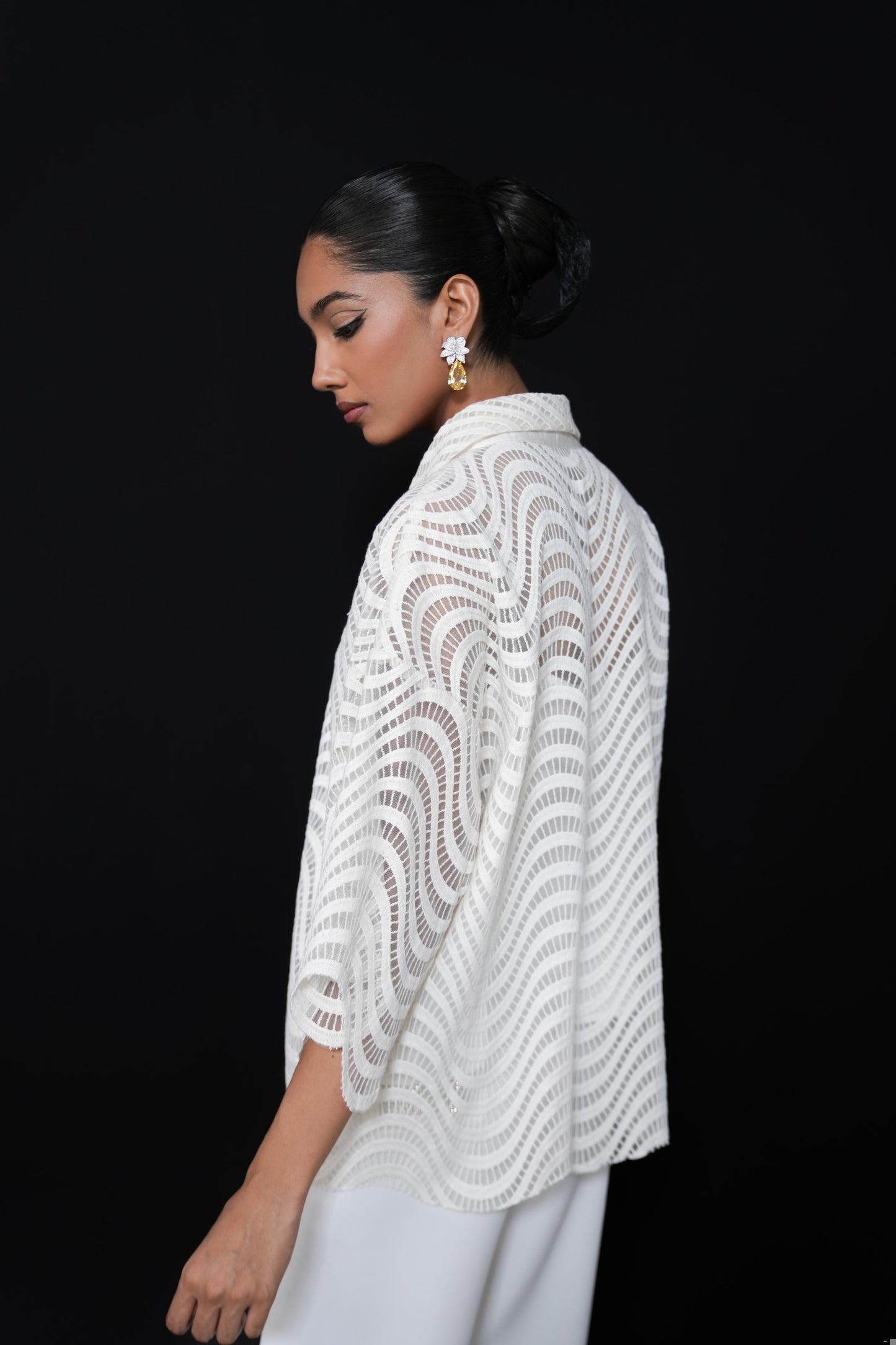 Three piece ivory crinkled coord set