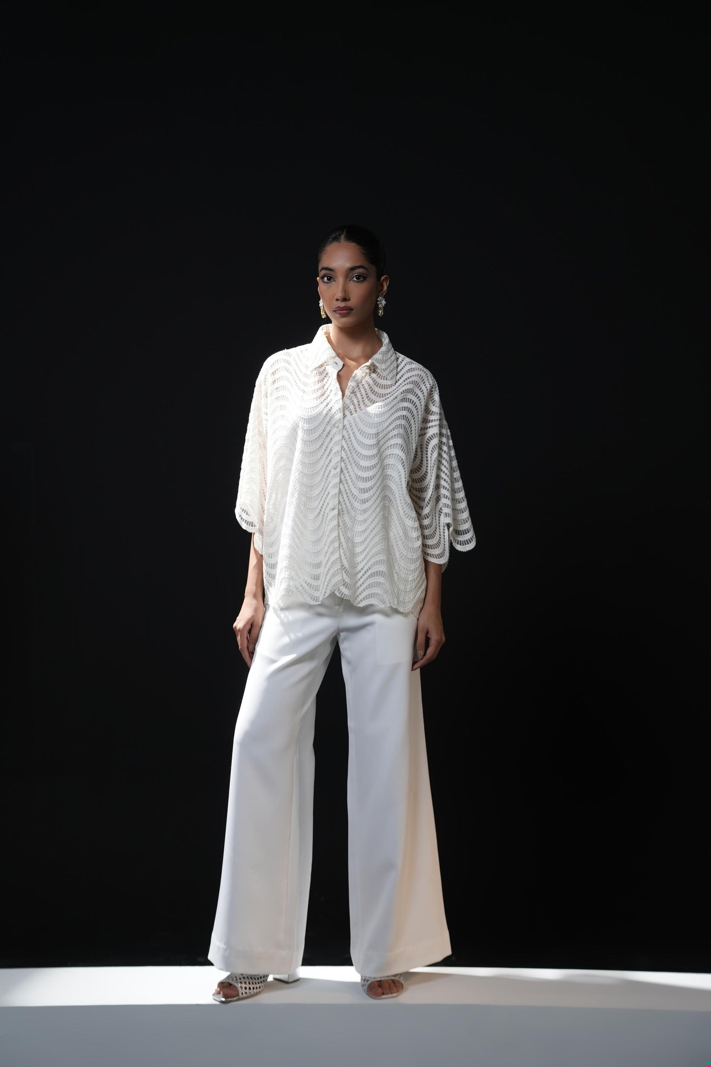Three piece ivory crinkled coord set