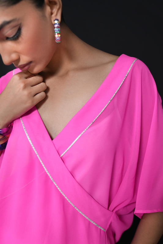 Neon pink free flowing shirt with silver detailing